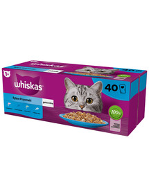 WHISKAS Adult kapsičky 40 x 85 g Rybí příchutě v želé losos, tuňák, treska, bílá ryba + TRIXIE Plyšová myš s šantou šantou 7 cm