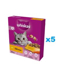 WHISKAS Adult 5x800 g kompletní suché krmivo s lahodným kuřecím masem pro dospělé kočky