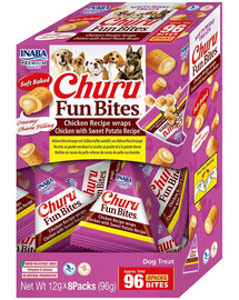 INABA Dog Churu Fun Bites Chicken with Sweet Potato 8x12g wrapy s kuřecím masem a sladkými bramborami pro psy