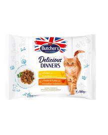 BUTCHER'S Delicious Dinners kuřecí a krůtí kousky v želé 4x100g