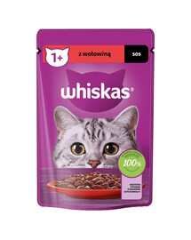 WHISKAS Adult sáček 85g vlhkého krmiva pro kočky s hovězí omáčkou pro dospělé kočky