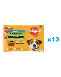 PEDIGREE Výběr příchutí se zeleninou v omáčce 52x100g mokrého krmiva pro psy kousky bohaté na kuřecí maso a bohaté na směs hovězího a jater