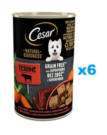 CESAR Natural Goodness v konzervě 6x400 g bohaté na hovězí maso s mrkví, zelenými fazolkami a bylinkami