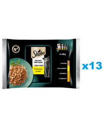 SHEBA Delicacy Fine Flakes Drůbeží Smaki sáčky 52x85 g kompletní krmivo pro dospělé kočky v kouscích želé s: kachna, kuřecí maso, drůbež, krůta