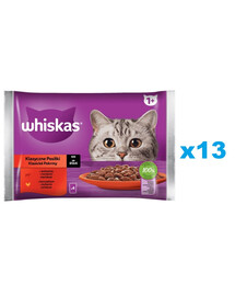 WHISKAS Adult sáček 52 × 85 g Klasické pokrmy mokré krmivo pro dospělé kočky v omáčce s: hovězím masem, kuřecím masem