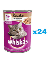 WHISKAS Adult 24x400g konzerva - kompletní krmivo pro dospělé kočky, kousky s kachnou v želé