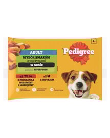 PEDIGREE Výběr příchutí v omáčce 4x100g hovězí a jehněčí, krůtí a mrkev