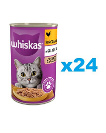 WHISKAS Adult 24x400g konzerva - krmivo pro dospělé kočky, kousky s kuřecím masem v želé