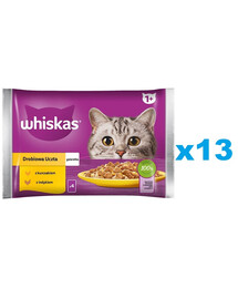 WHISKAS Adult sáček 52×85 g Drůbeží hostina mokré krmivo pro dospělé kočky v želé s: kuřecím masem, krůtím masem