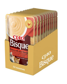 INABA CIAO Bisque Krémová polévka Kuře a Hovězí 12x40g