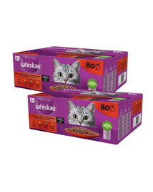 WHISKAS Adult kapsičky 160x85g krmivo pro dospělé kočky v omáčce kousky s hovězím masem, kuřecím masem, jehněčím masem, drůbežím masem