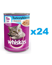 WHISKAS Konzerva pro dospělé kočky 24x400 g kompletní mokré krmivo pro dospělé kočky, kousky s tuňákem v želé