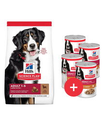 HILL'S Science Plan Canine Adult Large Breed Lamb&Rice krmivo pro psy velkých plemen s jehněčím a rýží 14 kg + 4 konzervy ZDARMA