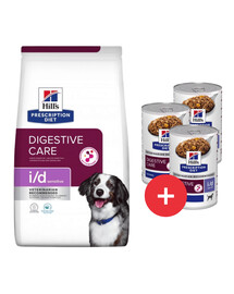 HILL'S Prescription Diet Sensitive Digestive Care i/d Activ Biome vejce a rýže 12 kg pro psy s citlivým zažíváním + 3 konzervy ZDARMA