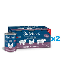 BUTCHER'S Original Recipe in jelly Mix chutí s játry nebo ledvinami 2x6x400 g kousků v želé s hovězím, jehněčím a kuřecím masem pro psy