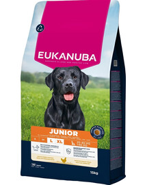 EUKANUBA Junior Large Breeds Chicken 15 kg krmivo pro mladé psy velkých plemen bohaté na čerstvé kuřecí maso