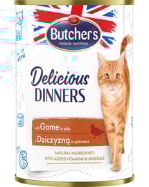 Delicious Dinners, karma dla kota, kawałki z dziczyzną w galaretce, 400g