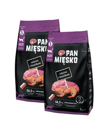 PAN MIĘSKO Telecí s krevetami pro kočky křupky S 2x5 kg