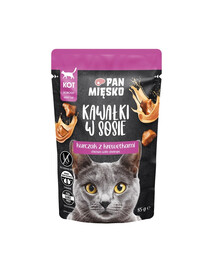 PAN MIĘSKO Kuřecí kousky v omáčce s krevetami krmivo pro kočky 85 g