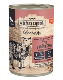 WIEJSKA ZAGRODA Lesní chutě Kanec s jehněčím krmivo pro starší psy 400 g