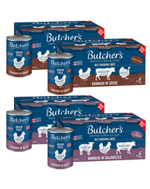 BUTCHER'S Original Recipe Mix příchutě 24x400 v omáčce (s hovězím, krůtím a kuřecím masem), v želé (s hovězím, jehněčím a kuřecím masem)