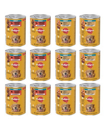 PEDIGREE Adult Mix příchutě 12x400g kuře s mrkví a hovězím masem s játrovou směsí v želé pro psy