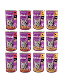 WHISKAS Adult Mix příchutí 12x400 g s kuřecím a hovězím masem v omáčce pro dospělé kočky