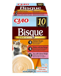 INABA Cat Ciao Bisque Variety 10x40g mix polévka krém s kuřecím masem, hovězím masem a rybou pro kočky