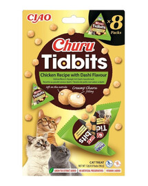 INABA Cat Churu Tidbits Chicken Recipe with Dashi Flavor 8x12g měkké a krémové kuřecí pamlsky s příchutí dashi vývaru pro kočky