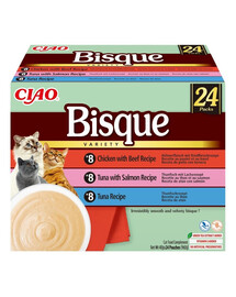 INABA Cat Ciao Bisque Variety 24x40g mix krémových polévek s tuňákem, hovězím a kuřecím masem pro kočky