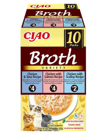 INABA Cat Ciao Broth Variety 10x40g mix vývaru s kuřetem, rybou a hřebenatkami