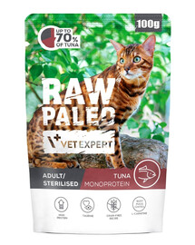 RAW PALEO Monoprotein Adult Sterilised Cat Tuna 100 g pro dospělé a sterilizované kočky s tuňákem