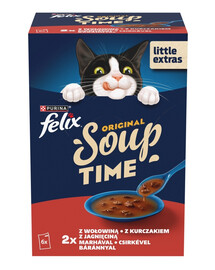 FELIX Original Soup Country Flavors 6x48g s hovězím, kuřecím a jehněčím masem, doplňkové mokré krmivo pro kočky