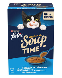 FELIX Original Soup Rybne chutě 6x48g s treskou a tuňákem, doplňkové mokré krmivo pro kočky