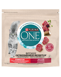 PURINA ONE Bifensis Grain Free Sterilcat Adult Beef 1,1 kg bohatá na hovězí maso granule pro kočky po sterilizaci