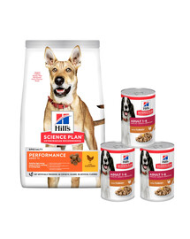 HILL'S Canine Adult 1+ Performance Chicken 14 kg + 3 konzervy ZDARMA