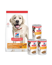 HILL'S Science Plan Adult Light Large breed suché krmivo s kuřecím masem 14 kg + 3 konzervy ZDARMA