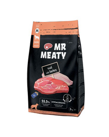MR MEATY Dog Veal with Turkey M 3 kg telecí s hovězím masem, krmivo pro psy