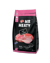 MR MEATY Puppies Veal with Quail XS 3 kg telecí maso s bažantem, krmivo pro štěňata