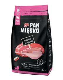 PAN MIĘSKO Telecí s křepelkou pro štěňata křupavé L 3 kg