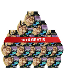 SHEBA Filets mokré krmivo pro kočky kuře, ryba, krevety 60g 10+6 ZDARMA