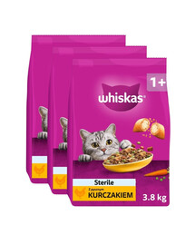 WHISKAS Sterile s lahodným kuřecím masem 3x3,8 kg krmivo pro kočky