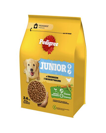 PEDIGREE Junior 3x2,6 kg s drůbežím masem a zeleninou, kompletní suché krmivo pro rostoucí psy velkých a středních plemen