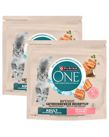 PURINA ONE Bifensis Grain Free Adult Salmon 2x1,1 kg bohaté na lososa, suché krmivo bez obilovin pro kočky
