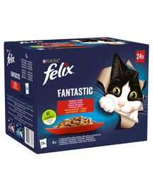 FELIX FANTASTIC Venkovské příchutě v želé (kuřecí, hovězí, králičí, jehněčí) 24x85g mokré krmivo pro kočky
