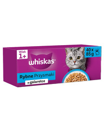 WHISKAS Adult kapsička 4 x 40x85 g Rybí příchutě v želé losos, tuňák, treska, bílá ryba 3+1 ZDARMA