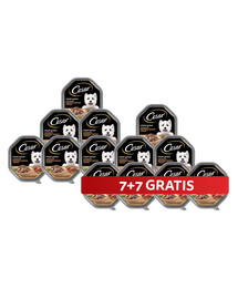 CESAR tray 14 x 150 g kompletní mokré krmivo pro dospělé psy v omáčce s jemným hovězím, krůtím masem a bylinkami 7+7 ZDARMA