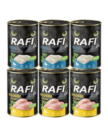 RAFI Cat Adult Mix příchutí 6x400 g s treskou a kuřecím masem, konzervy pro kočky