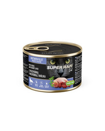 SUPER RAFI Cat s křepelčími a králičími játry 185g konzerva pro kočky