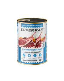 SUPER RAFI s jehněčím masem a srdíčky krůty 400 g krmivo pro psy